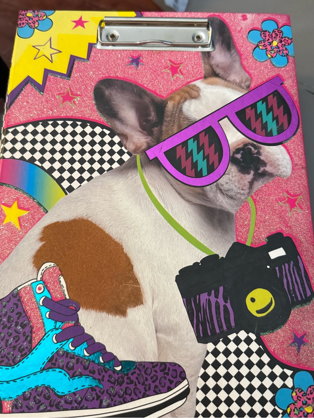Dog-Themed Pink Clipboard with Colorful Pop-Art Design